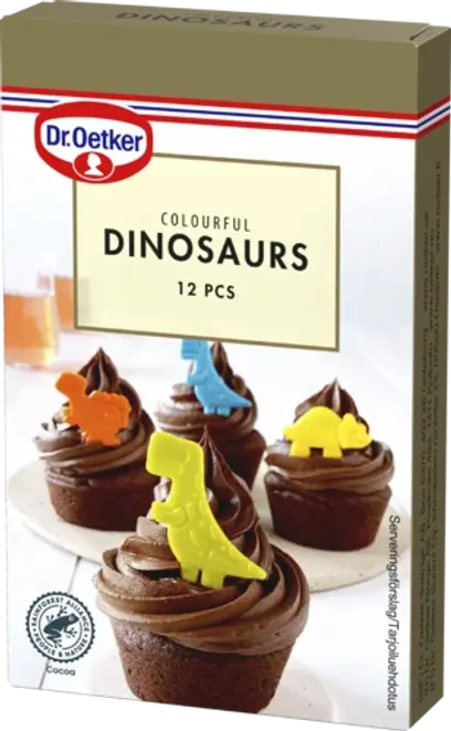 Dr. Oetker Colorful Dinosaur -vaniljanmakuiset  koristekuviot 12 kpl