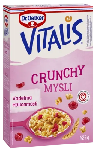 Dr. Oetker Vitalis Crunchy -30 % sokeria vadelmamysliä