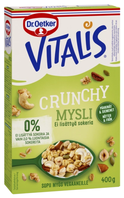Dr. Oetker Vitalis Crunchy Ei lisättyä sokeria Pähkinät & siemenet mysli 400 g