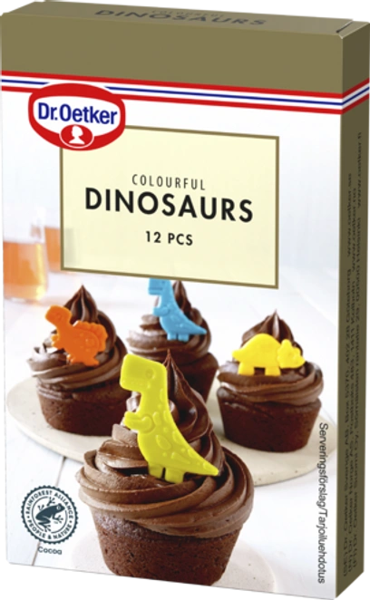 Dr. Oetker Colorful Dinosaur -vaniljanmakuiset  koristekuviot 12 kpl