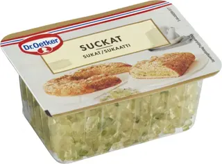Dr. Oetker Sukaattia Dr. Oetker Korintteja ja Dr. Oetker Hedelmäsekoitusta.