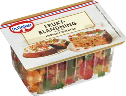 Dr. Oetker Hedelmäsekoitusta (pienemmiksi pilkottuina)